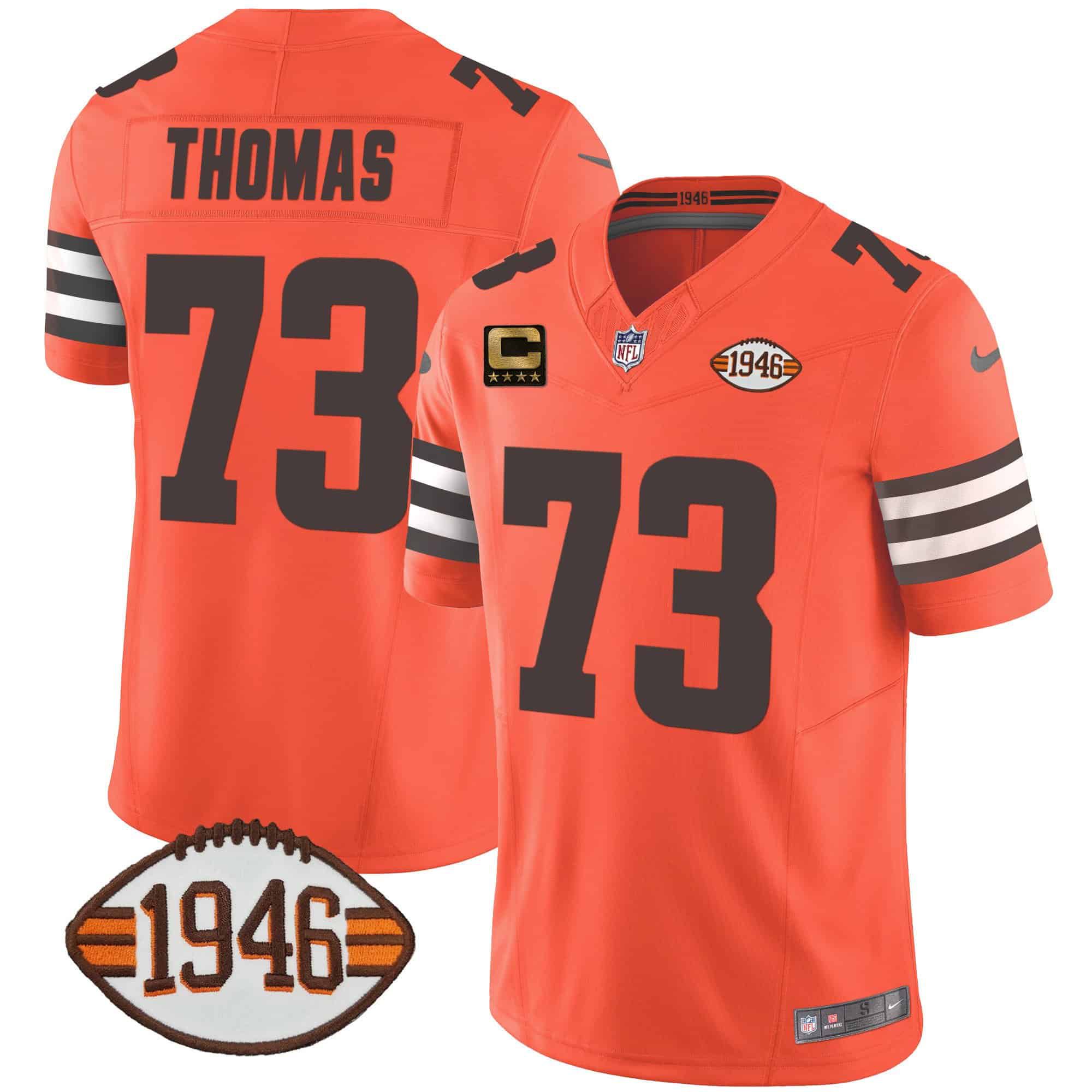 Men Cleveland Browns #73 Thomas Orange 1946 75th Anniversary Patch 2024 Nike NFL Jersey